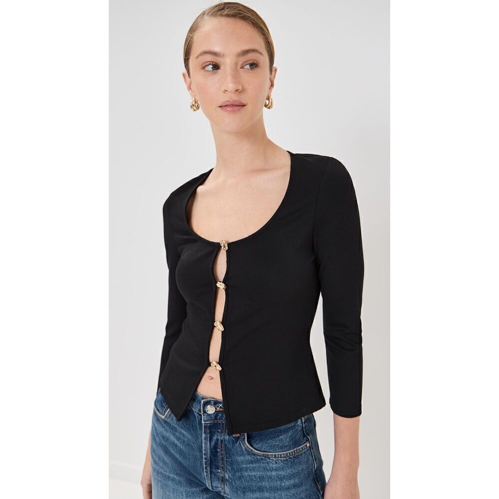 Reformation Women's Black Fitted Long Sleeve Button-Down Cardigan Top Medium NWO